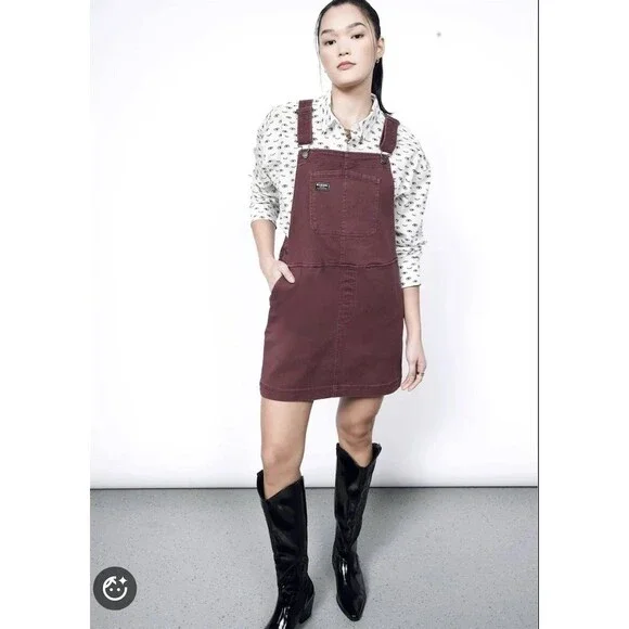 Wildfang Skirtall Overall Dress Womens Pink Sleeveless Short Denim